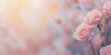 A vibrant arrangement of soft pink roses and delicate smaller flowers occupies the edges, creating a serene and elegant backdrop. Perfect for invitations, cards, or digital designs.の素材