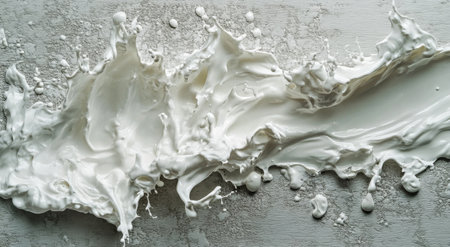Thick, luscious whipped cream is spread across a flat surface, showing its creamy texture and frothy bubbles while being prepared for dessert in a cozy kitchen.の素材