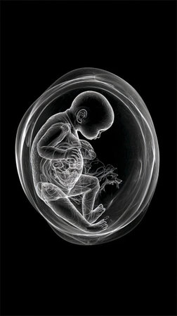 This fascinating x-ray displays the intricate details of human embryo development. The image shows the early stages of growth within the womb, highlighting form and structure..の素材
