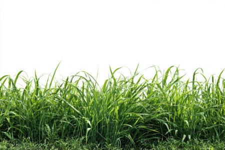 Vibrant green grass fills the scene, dancing softly in the wind against a clear, bright background. This natural setting evokes a sense of calm and tranquility outdoors.の素材