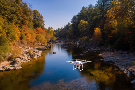 In a peaceful neighborhood, a cozy outdoor cafe glows with warm lights under blooming red flowers. Wooden tables invite guests to enjoy a relaxed evening atmosphere.の素材