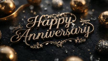 Golden ornaments and sparkling decorations create a festive atmosphere to celebrate a special anniversary. Elegant details enhance the joyful occasion with warmth and elegance.の素材