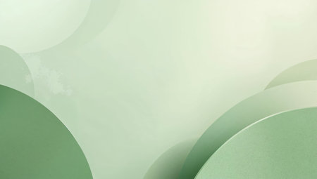 Green circular shapes overlap on a light background, creating a clean and simple design. The shapes have smooth edges and varying sizes, filling the space in an organized manner.の素材