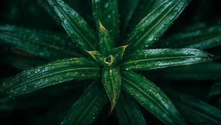 A green leaf is shown in detail, highlighting its sharp edges and texture. The background features other foliage in a natural environment under daylight.の素材