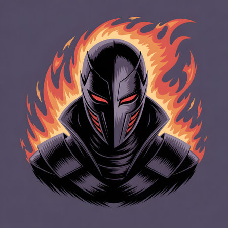 Illustration of a ninja with a fire in the background - vectorの素材