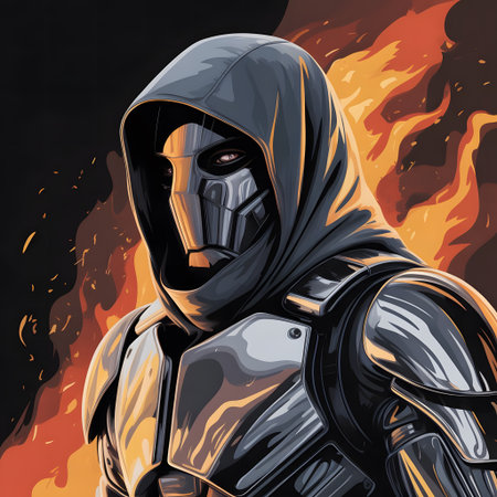 Knight in the fire. Vector illustration of a knight in armor.の素材
