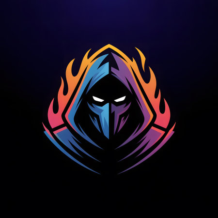 Spartan helmet with fire flame vector logo design template. esport gaming logo concept.の素材