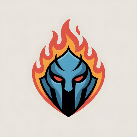 Warrior head with fire flame vector logo design template. Graphic concept for your designの素材