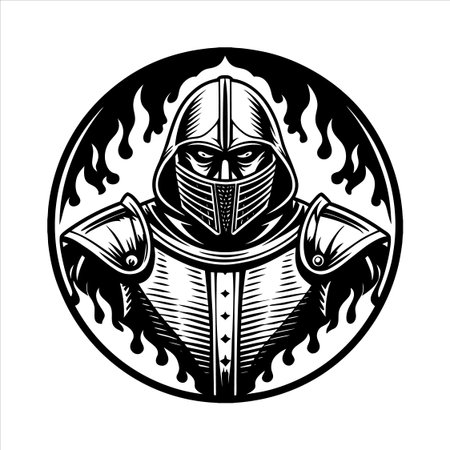 Spartan helmet with two axes in fire. Vector illustration.の素材