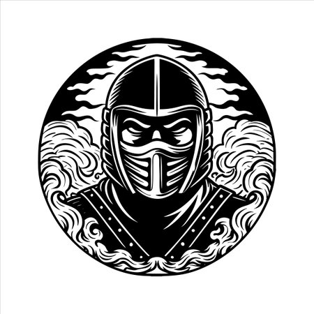 Viking warrior in helmet and armor. Vector illustration on white background.の素材