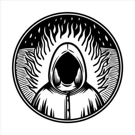 Vector illustration of a man in a hood and a tree in the backgroundの素材