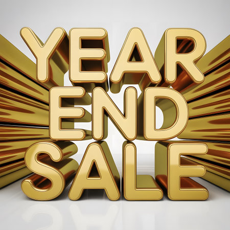 3d rendering of golden text year end sale on white background with reflectionの素材