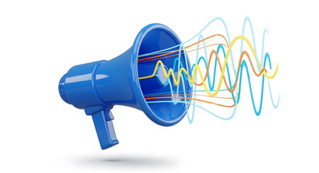 Megaphone with sound wave isolated on white background. 3d illustrationの素材