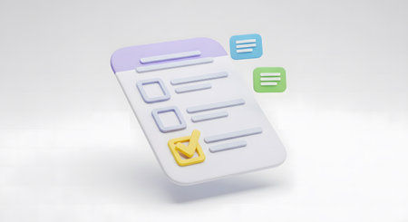3D rendering of a white background with a blue check box and a calculatorの素材