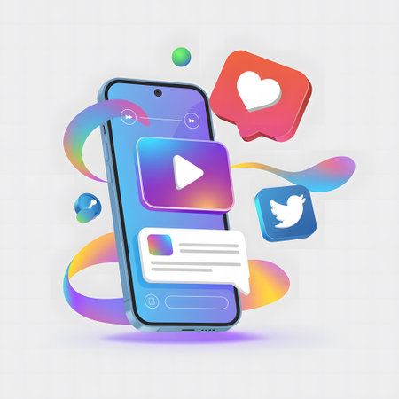 Smartphone with social media icons on the screen. Vector illustration.の素材