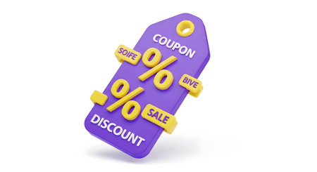 Discount tag with percent sign isolated on white background. 3D illustration.の素材