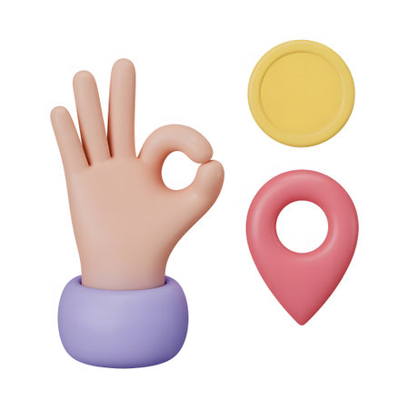 3d render of hand with gps mark. Vector illustration.の素材