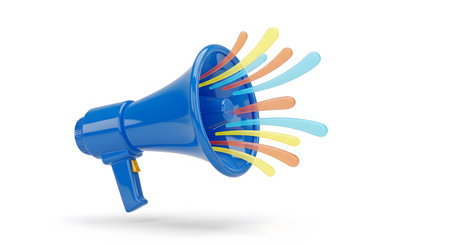 Megaphone with colorful rays isolated on white background. 3D illustrationの素材