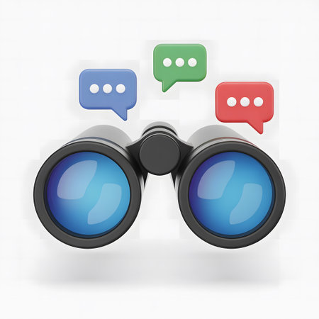 Binoculars with speech bubbles isolated on a white background.の素材