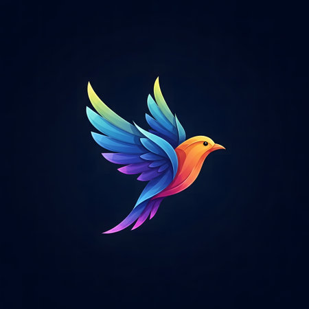Colorful bird logo on dark background. Bird icon. Vector illustration.の素材