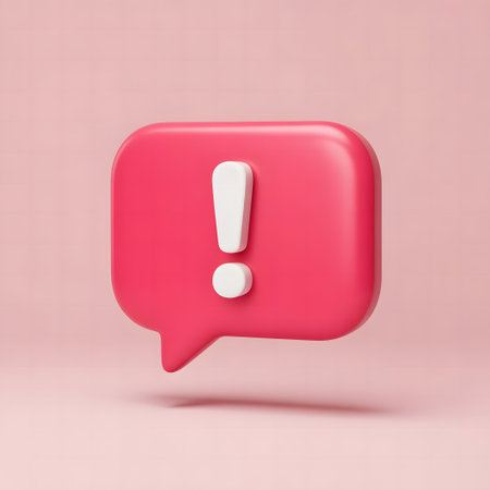 Red exclamation mark in speech bubble on pink background. 3d renderingの素材