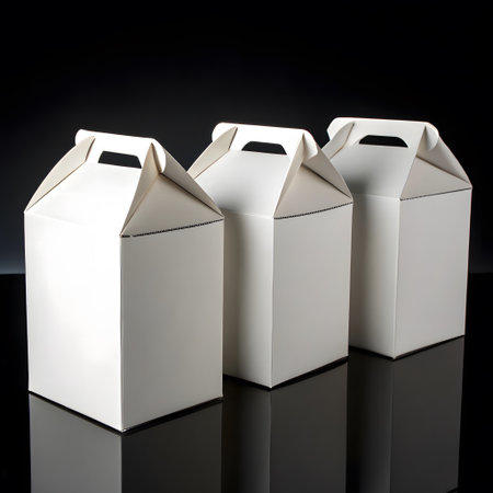 Milk boxes on black reflective background. Clipping path included.の素材