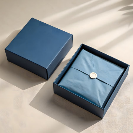 Two blue gift boxes on a beige background. 3d renderingの素材