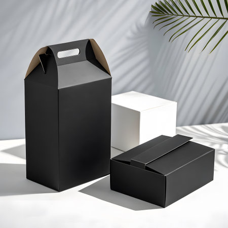 Mockup of black cardboard box on white background. 3d renderingの素材