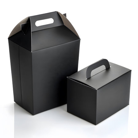 Black cardboard box and black box isolated on white background, clipping path includedの素材