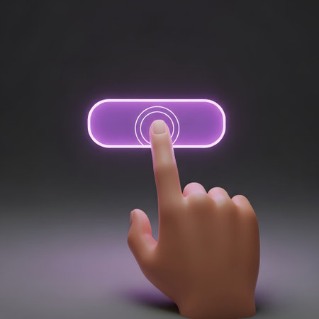 Hand pressing button on a touch screen interface. 3D rendering.の素材