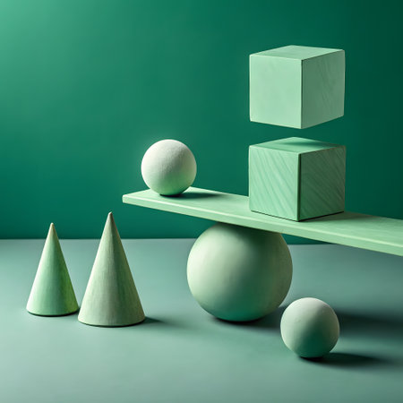 Abstract composition with geometric shapes. 3d render. Green background.の素材