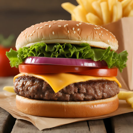 Cheese burger - American cheese burger with fresh salad and french friesの素材