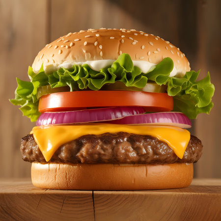 Cheeseburger on a wooden background. Close-up.の素材