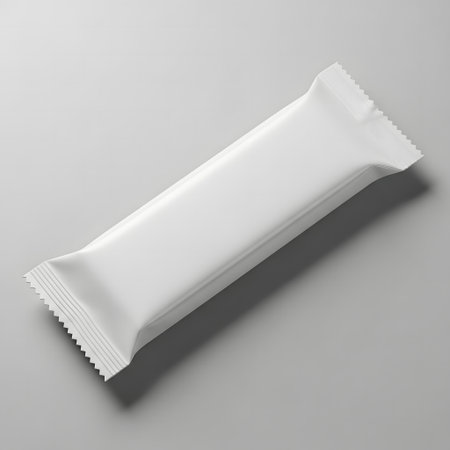 Blank white sachet package on gray background. 3d renderingの素材