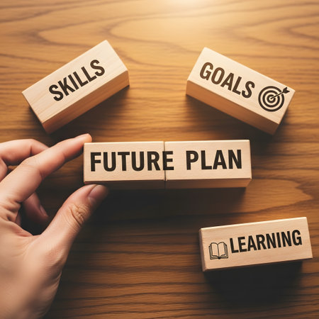 Business concept image showing wooden blocks with the words FUTURE PLANの素材