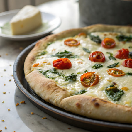 Italian pizza with mozzarella cheese, cherry tomatoes and pesto sauceの素材