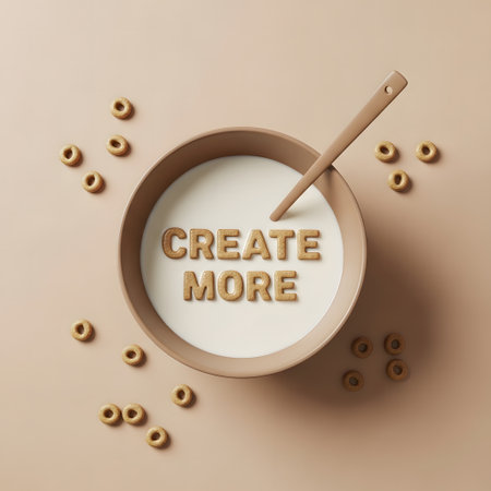 Creative top view flat lay of cup of milk with word lactose free on beige backgroundの素材