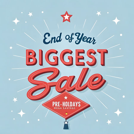 Vector illustration of big sale poster in retro style on blue background.の素材