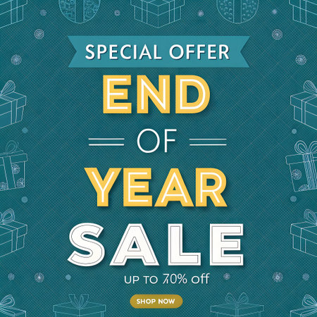 End of season sale poster with gift boxes on green background. Vector illustrationの素材