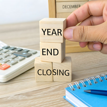 Businessman stacking wooden cube with text ENERGY AND CLOSINGの素材