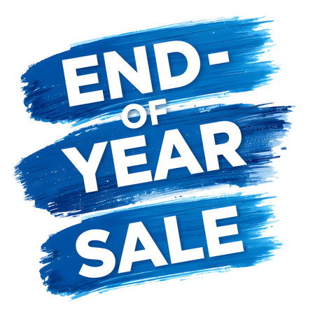 End of year sale banner. Vector illustration. Blue paint stroke.の素材