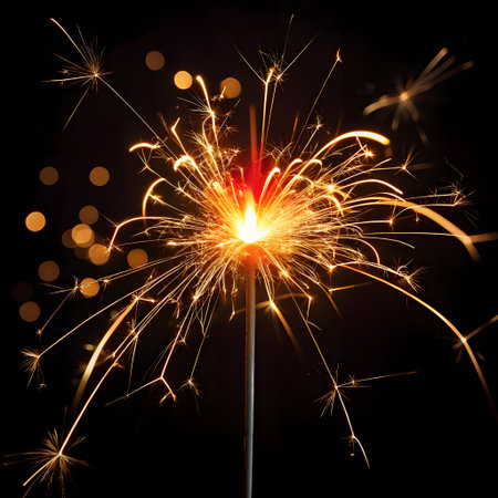 sparkler on black background with bokeh effect, new year conceptの素材