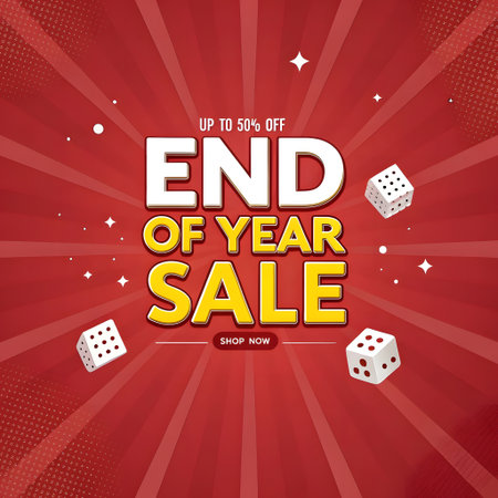 End of year sale banner template design with red background. Vector illustration.の素材