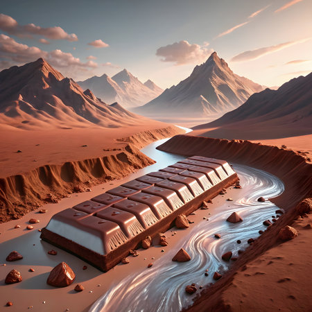Chocolate bar in the desert. 3D rendered Illustration.の素材