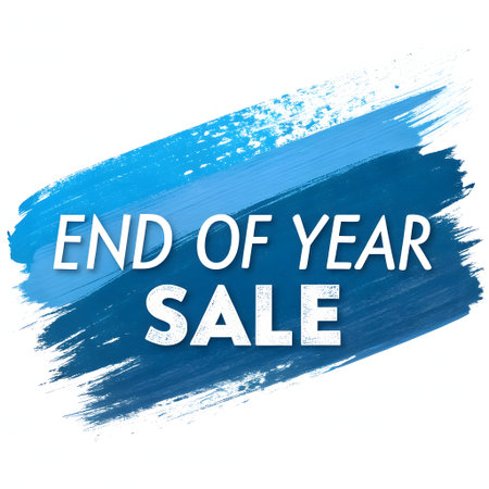 End of year sale banner with blue paint stroke. Vector illustration.の素材