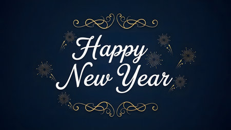 Happy New Year gold text on chalkboard background. Vector illustration.の素材