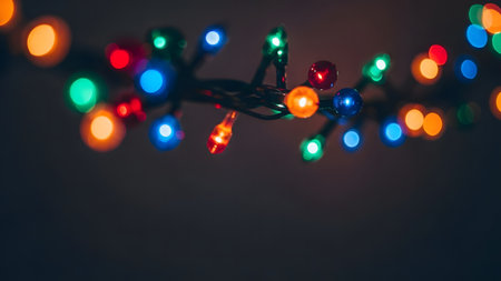Colorful Christmas lights on dark background. Bokeh effect.の素材