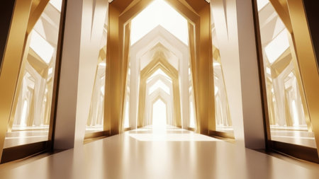 abstract 3d illustration of an empty corridor with light and shadowの素材
