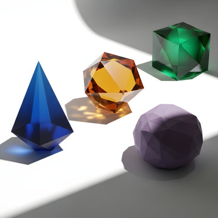 3d rendering of a set of colored diamonds on a white backgroundの素材