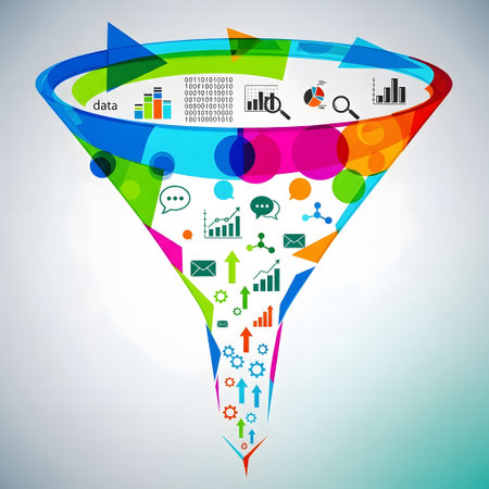 Colorful funnel with infographics. Vector illustration. Eps 10.の素材